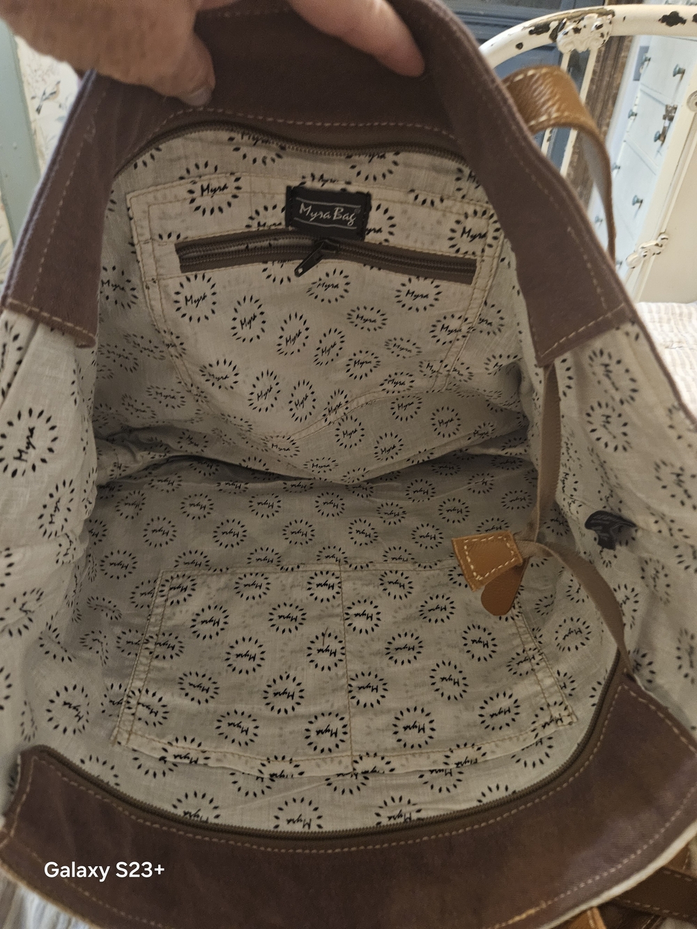 Myra Bag Tan and Multicolor Woven Tote with Leather Straps - Picture 5 of 16